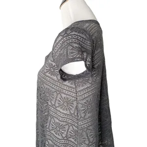 American Eagle Crochet Sheer See Though Top Size S Gray BOHO Lace Short Sleeve thumbnail 7