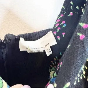 Anthropologie‎ Scarletta Sweetheart Neckline Puff Sleeve Floral Dress 2 Black thumbnail 6