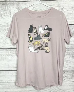 Mighty Fine Cats Short Sleeve T-Shirt - Light Pink Size Large thumbnail 1