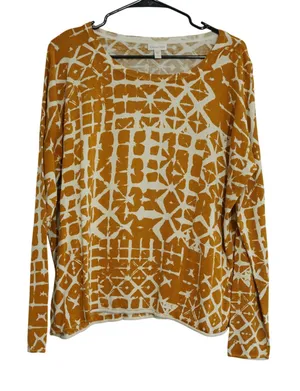 Garnet Hill Size Small Mustard Yellow Silk Cotton Shibori Print Sweater Eclectic thumbnail 1