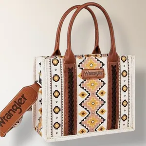 New Wrangler Aztec Canvas Tote Crossbody Bag Coffee Brown Southwestern‎ Purse thumbnail 3