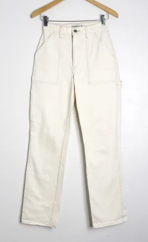 Abercrombie & Fitch Curve Love 90s Straight Jeans Size 25/0R Cream High Rise thumbnail 1