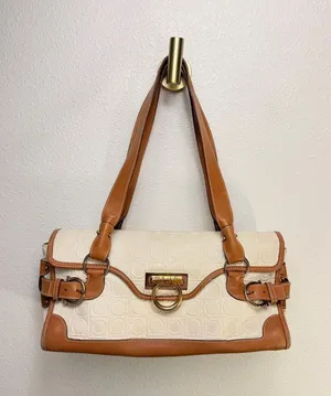 Salvatore Ferragamo VTG Gancini 2-Tone Leather Embossed Gold Hardwear Bag thumbnail 1