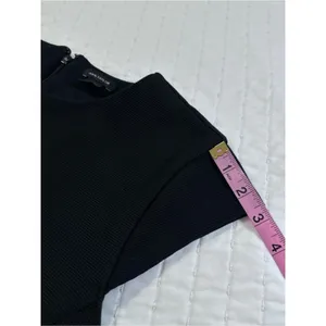 Ann Taylor Black Cap Sleeve Peplum-Style Top with Gold Button Tabs Detail Size M thumbnail 12
