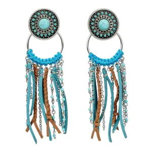Justin Boots Turquoise Concho Fringe Earrings Western Cowgirl Boho Statement NWT thumbnail 14