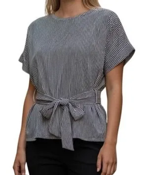 EXPRESS Black White‎ Striped Tie Waist Short Sleeve Knit Top EUC SizeSmall thumbnail 1