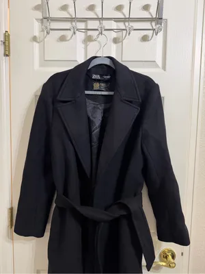 Zara Manteco Wool Wrap Black Long Length Coat thumbnail 2