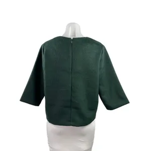 The Gray Women's Green Faux Fur Fleece Half Sleeve Crew Neck Sweater Top Size M thumbnail 3