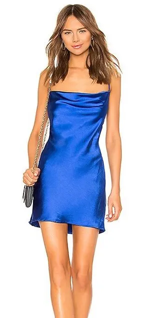 Revolve Lovers + Friends Marley Mini Dress Cobalt Blue Satin Cowl Neck - Size S thumbnail 1