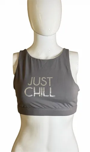 aerie Grey 'JUST CHILL' High-Neck Sports Bralette thumbnail 1