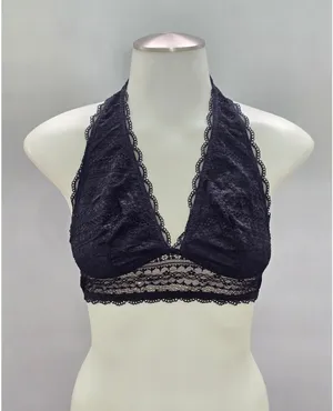 Black Halter Whimsy Romantic Boudoir Bridal Cottage Lingerie Lace Bralette Small thumbnail 1