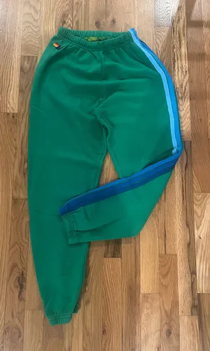 RARE Aviator Nation Kelly Green and Blue 5 Stripe Sweatpants thumbnail 1