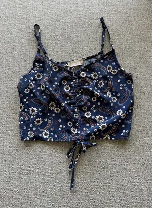 Altar'd State Navy Paisley Floral‎ Tie-Front Crop Cami thumbnail 1