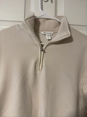 Athleta Eastbound Half-Zip Fleece Sweatshirt Cream Petite Small thumbnail 2