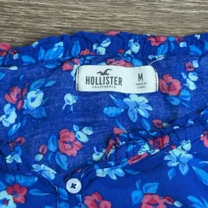 Hollister Blue Floral Peasant Dress Women's M Boho Smocked Waist 3/4 Sleeve thumbnail 3