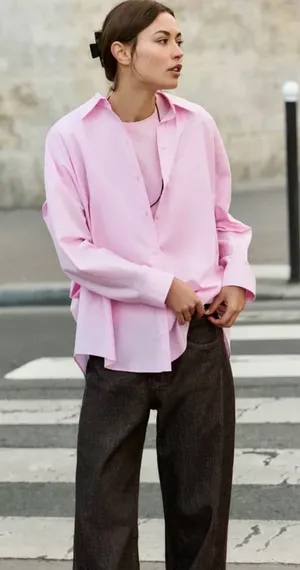NWT ZARA Oversized Poplin Shirt Pink Size S thumbnail 1