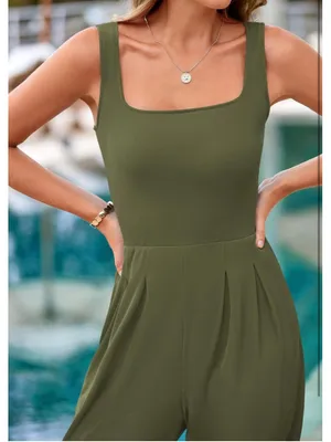 NEW Ribbed Sleeveless Jumpsuit Square Neck Wide Leg XL thumbnail 7
