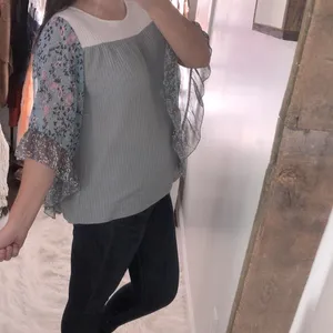 Floral waffle knit medium boho top thumbnail 3