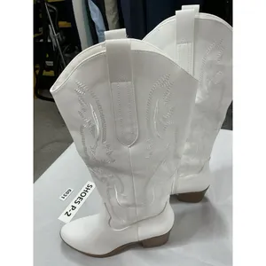 Womans Fran Willot Knee High Cowgirl Boots 9 White Embroidered Heel 1/2 Zip thumbnail 2