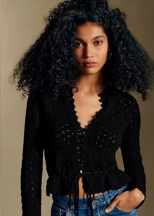 Sezane MARTIE CARDIGAN in Black, M thumbnail 1