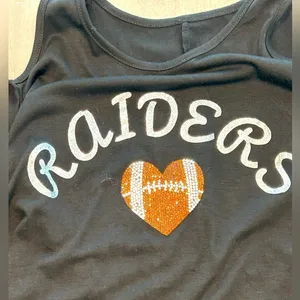 Raiders Cold Shoulder Tunic Dress Black Ruffle Sleeve rhinestones Game Day Large thumbnail 5