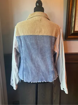 Oli & Hali Corduroy Colorblock Button-Front Jacket - Blue/Tan small thumbnail 3