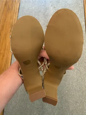Open Edit Pia Slingback Sandal Gold Metallic Snake Print Block Heel Size 5.5 thumbnail 8