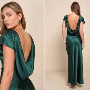 LULU's Elegant Sophisticated Sexy Chic Satin Modest Cowl Back Satin Maxi Dress thumbnail 4