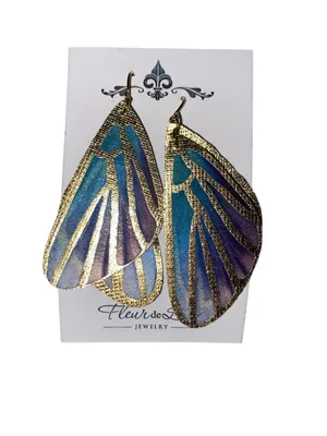 New Fleur de Lisa Statement Earrings ombre wings gold plated Fairy Core Ethereal thumbnail 4