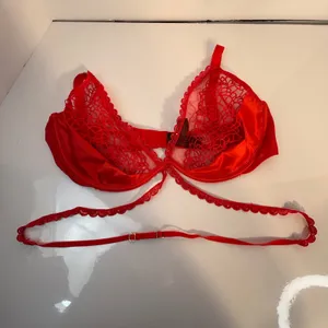 Ann Summers Red Lace Trim Balconette Bra Eyelash Trim Straps‎ Size XL Strappy thumbnail 5