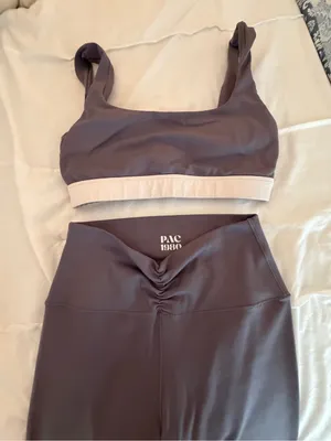 PACSUN 1980 Grey/Mauve Sports Bra & High-Waist Ruched Leggings Set thumbnail 1
