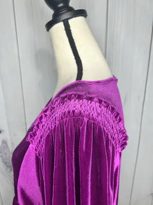 Umgee Women's Velvet Jewel Toned Purple Top Size M Fairy Smocked V-Neck thumbnail 7