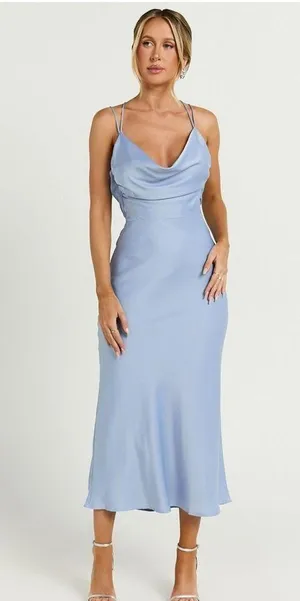 Soft Petal Midi Dress w Cowl Neck & Crossover Back thumbnail 6