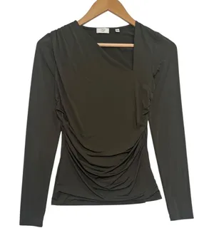 Wilfred Aritzia Top Womens Small Green Ruched Asymmetrical Fitted Modern Sexy thumbnail 1