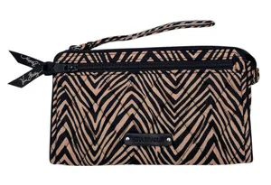 Vera Bradley Front Zip Slim Clutch Wristlet Wallet Zebra Print Quilted Cotton thumbnail 1