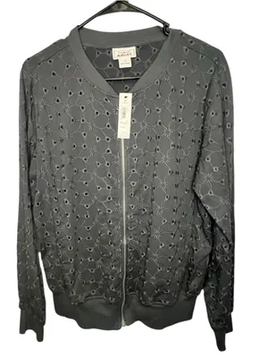 NWT Ariat Grey Eyelet Cut Out Embroidered Zip Up Lightweight Western Bomber Jack thumbnail 1