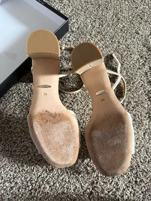Badgley Mischka Ivory Satin Block Jewel Heel Sandals thumbnail 4