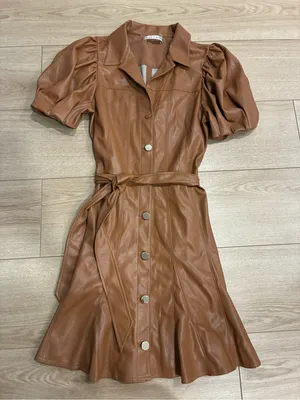 Alice + Olivia Women’s Ofra Vegan Leather Mini Dress Brown Size 8 thumbnail 3