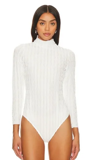Free People Party Favor‎ Textured Turtleneck Bodysuit Sz Small in Ivory Cream thumbnail 1