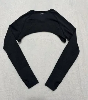 Gymshark Women's Black Marl Vital Shrug Thumb Holes Size Medium thumbnail 1