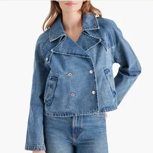 NWT Steve Madden Short Denim Trench Jacket Blue Denim Blue Medium thumbnail 2