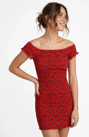 Topshop Dress 2 Red Stretch Bodycon Short Sleeve Club Cocktail Sexy thumbnail 1