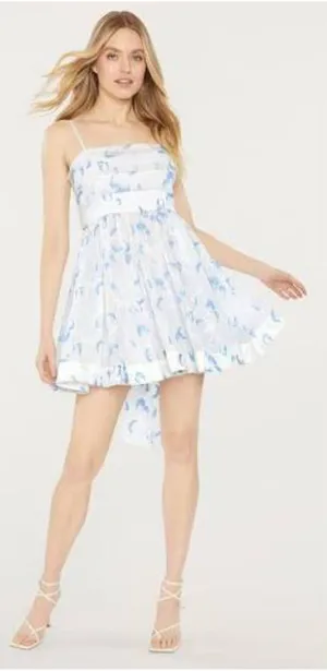 Likely Kia Dress 8 White Blue Organza Floral Flare Tie Back Bridal Bride thumbnail 1