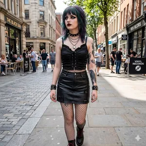 Cider Corset Top Women's Med Black Satin Lace Up Ruffle Cropped Cami Goth Punk thumbnail 6