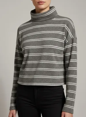 🌬️ Caution To The Wind Gray w/ White Stripes Turtleneck Top thumbnail 1