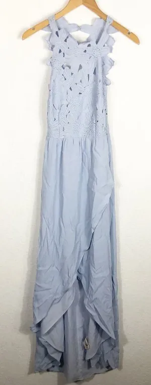 SAYLOR x Free People Melody Madi Maxi Dress Size XS Sky Blue Crochet Hi Low thumbnail 1