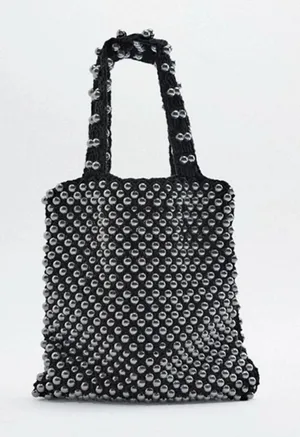 Zara Black/Silver Beaded Mini Tote Black thumbnail 1