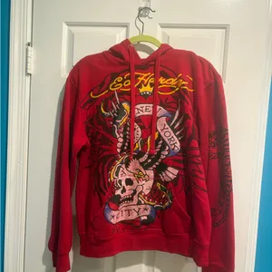 Ed Hardy Eagle & Skull Hoodie sweatshirt New York Red sz M women’s thumbnail 3