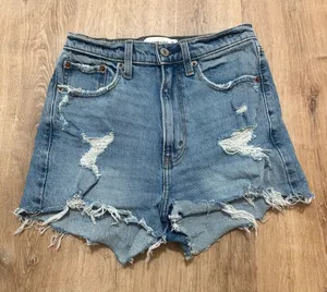 Abercrombie & Fitch | Curve Love High Rise Distressed‎ Denim Mom Shorts, 25/0 thumbnail 1