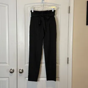 Lulus Black Paperbag Waist Tapered Pants High Rise Tie Waist Trousers Small thumbnail 2
